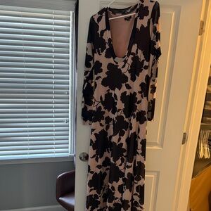 AFRM Black and Cream Floral Long Sleeve Dress